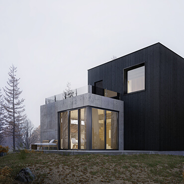 Boxed Concrete House In Winter Forest