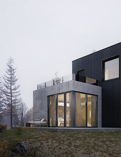 Boxed Concrete House In Winter Forest